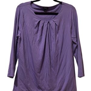 Talbots Lavender Pleat-Front Scoop Neck Long Sleeve Top